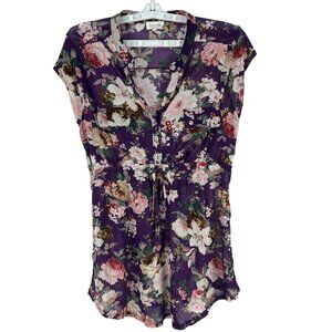 Siren Lily Maternity Floral Purple Tunic Dress Size L Lightweight